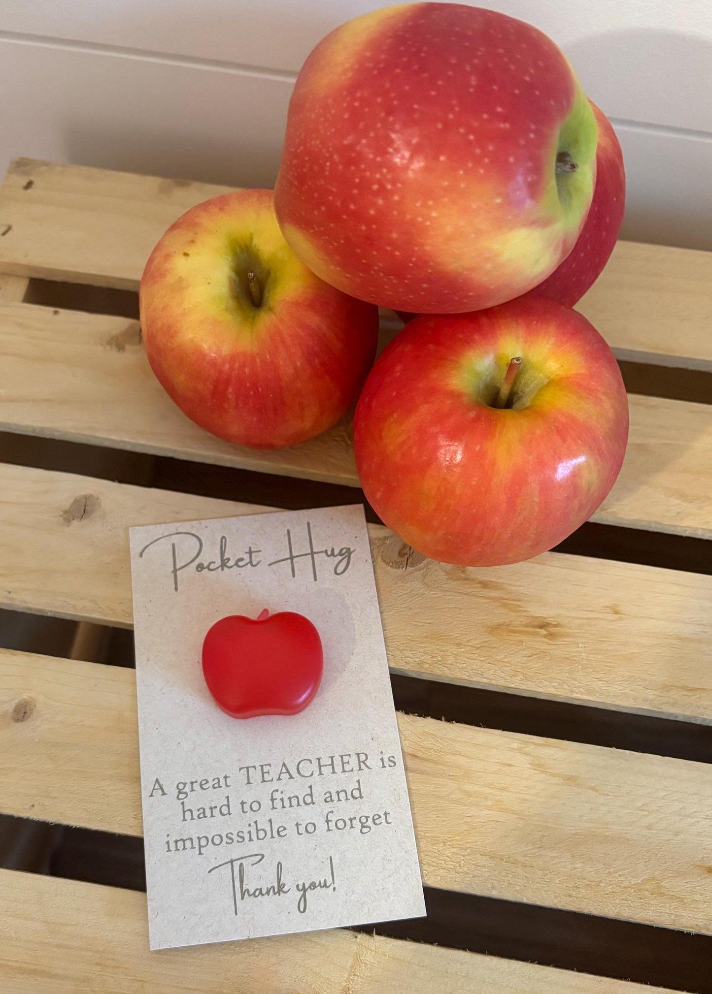 Teacher Pocket Hug with Resin Apple, Engraved Message on Quality Card, Teacher Appreciation Gift, Teacher Gratitude, Thank You Teacher