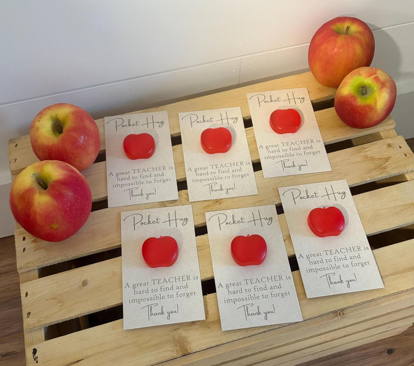 Teacher Pocket Hug with Resin Apple, Engraved Message on Quality Card, Teacher Appreciation Gift, Teacher Gratitude, Thank You Teacher