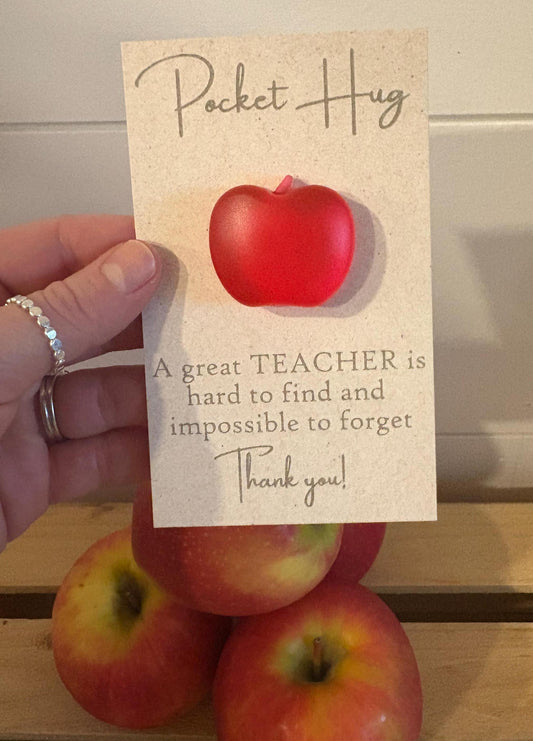 Teacher Pocket Hug with Resin Apple, Engraved Message on Quality Card, Teacher Appreciation Gift, Teacher Gratitude, Thank You Teacher