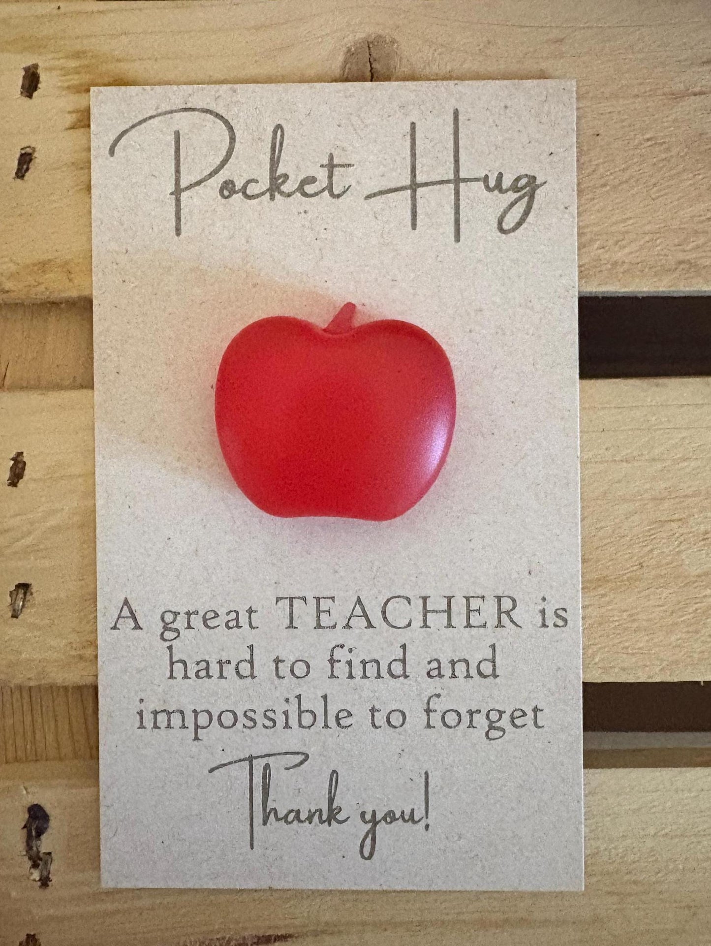 Teacher Pocket Hug with Resin Apple, Engraved Message on Quality Card, Teacher Appreciation Gift, Teacher Gratitude, Thank You Teacher