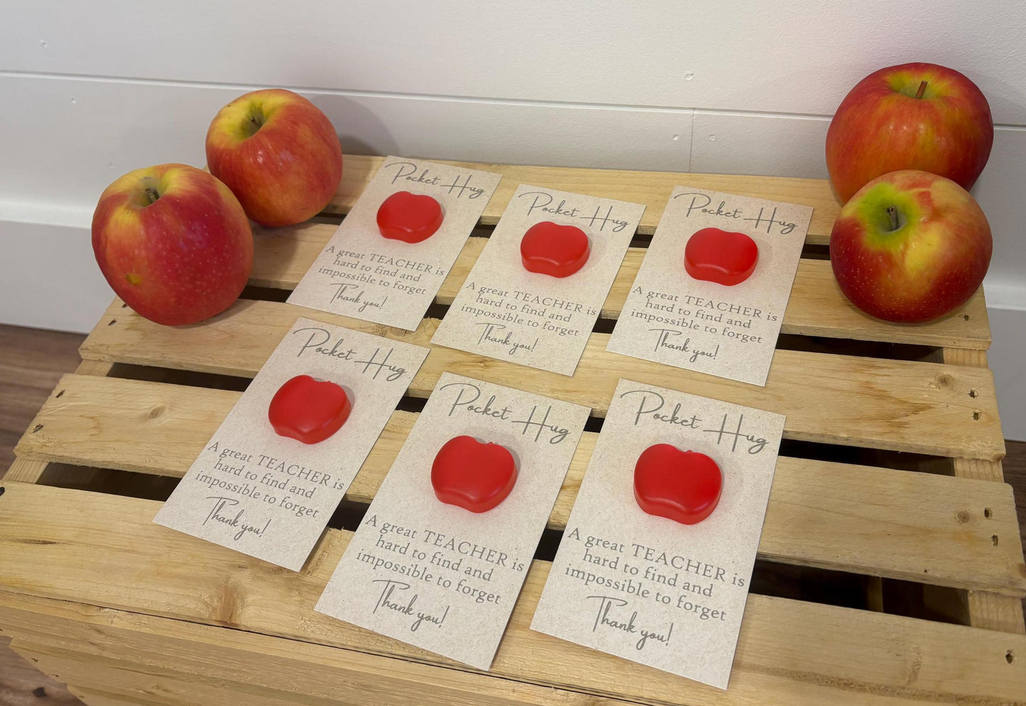Teacher Pocket Hug with Resin Apple, Engraved Message on Quality Card, Teacher Appreciation Gift, Teacher Gratitude, Thank You Teacher